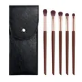 5-piece animal hair eye makeup brush set with black lychee pattern leather pouch - Chocolate 5Pcs Eye Brush Set
