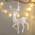 Sparkly white reindeer Christmas tree ornament with glitter and white hanging string - Crystal Hanging Reindeer