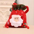Christmas gift bag in red velvet with Santa Claus embroidery and drawstring closure - Christmas Retro Drawstring Bag [Santa]