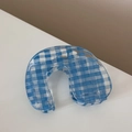 Blue and white gingham acrylic hair claw clip with U-shape design for elegant updos - Blue Checkered Grid U-Claw