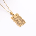 Golden tarot pendant necklace featuring The Star engraving in a vintage rectangle design - The Star