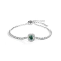 Pulsera ajustable de plata de ley S925 con una piedra de moissanita verde redonda - 1 Quilate (Plata 925) / Moissanita Rojo Naranja