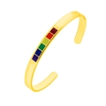 Minimalist gold stainless steel C-shaped cuff bracelet with vibrant rainbow color inlays - Gold