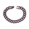 Bracciale cubano nero da uomo con zirconi rosa incastonati su sfondo bianco puro - Bracciale / Viola