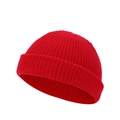 Detail of red ribbed knit beanie showing high-elasticity texture and folded cuff edge - One Size / Red