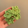 Hand-knitted green flower earrings with golden bead center detail in bohemian style. - Silver Earring Post / Green