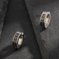Mens vintage titanium steel clip-on earrings with Roman numeral engraving in silver - Silver Roman Numerals