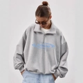 Felpa grigia con mezza zip dal taglio ampio con stampa YOUR RULES blu chiaro - S / Grigio