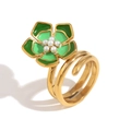 18K gold plated ring featuring green enamel flower petals and central pearl inlay - Petal Ring (Double Green)