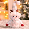 Pink and white Christmas plush snowman with sequin hat and antlers, 30cm festive decor - New Antler Snowman-207-Small
