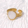 Retro adjustable gold ring with white oval relief on minimalist textured background - Pearl White