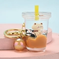 Portachiavi acrilico bubble tea con orsetto marrone e perla magica arancione lucida - Tazza di Tè al Latte + Perla Colorata