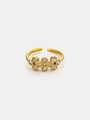 18k gold plated stainless steel open ring with faux pearl and cubic zirconia wave - Size 7 (Adjustable) / Gold with Zirconia