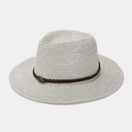 Detailed close-up of breathable woven straw texture and stylish brown decorative band - One Size / Gray