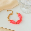Golden stainless steel chain necklace with pink teardrop marble stones and lobster clasp - Stainless Steel Marble Pattern Bracelet / Pink