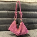 Elegant pink rhinestone knotted handbag for women featuring sparkling crystal body and gold hardware - Pink