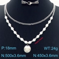 Collar de doble capa de cadena cubana plateada con perlas blancas y colgante de esfera 18mm - Color Acero (KN287542-Z)