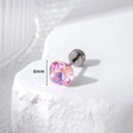 6mm pink square-cut crystal stud earring with titanium steel screw back post - A145-6# Rose Pink