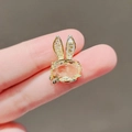 Golden rabbit brooch with yellow opal stone and LOVE engraving on ear - Yellow Rabbit LOVE (60191)