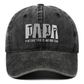Vintage washed grey baseball cap with PAPA embroidery and tool graphics for men and women - Black