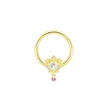Dettaglio anello al naso dorato vintage con pietra di luna e cuore rosa - Anello Pendente Pietra di Luna Retro Oro (#26)
