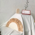 Boho semi-circle raffia wall decor with off-white cotton woven center for home - Moon