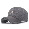 Casquette de baseball gris foncé en polaire teddy avec lettre R brodée en blanc - Réglable / Tout Gris