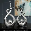 Modern abstract silver ceramic sculptures in two sizes for luxury home decor - Morning Song Style Silver Pair - Large