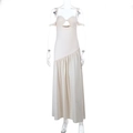 Detail view of off-white off-shoulder cutout dress with asymmetric ruffled hemline - XS / Apricot