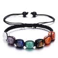 Bracelet 7 Chakra réglable avec cordon noir tressé à la main et pierres naturelles - Bracelet Coloré