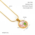 Vintage Goldene Ölgemälde Blumenkette mit grünem Blatt und Perlenanhänger Einlage - Unregelmäßiger Runder Perle Stil (ZX1963)