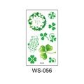 Waterproof temporary tattoo sheet model WS-056 for St. Patrick's Day shamrock designs - WS-056