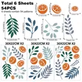 Set of 54 leaf and orange wall stickers in 6 sheets, detailed size chart for decoration. - Orange Pattern / 6 Sheets Orange Wall Stickers