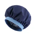 Detail of waterproof hair cap with elastic wide band and dark blue pleated fabric - One Size / Navy Blue