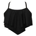 Girls black two-piece bikini featuring stylish tiered ruffle details and spaghetti straps - 104 / Black Ruffle Top