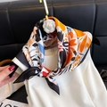 Elegant floral and leaf print silk scarf in vibrant orange, navy blue and crisp white colors - New Silk Scarf/small Square Scarf 20 / 65