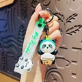 Süßer Panda-Schlüsselanhänger mit Bubble Tea Figur und My Panda Silikon-Handschlaufe - Panda Armband-Milchtee