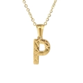 18K gold plated stainless steel initial P necklace with unique cracked stone texture - Letter P / Gold