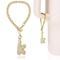 Golden cuban chain bracelet with letter K charm and white cubic zirconia crystals - Letter K