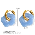 Light blue resin flower earrings with gold stainless steel hoops and sizing details - Light Blue