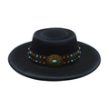 Etnische stijl zwarte wollen vilten western cowboyhoed met turkoois lederen band - Eén maat / Zwart (Turquoise Band)
