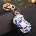 Sparkling white car keychain with multicolored rhinestones and gold-plated ring - Beetle Car White