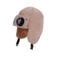 Khaki knit pilot hat for kids with integrated goggles and warm fleece lining - Mocha
