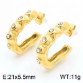Golden French vintage U-shaped steel earrings with hammered texture and zircons, 21x5.5mm - Gold (KE112921-KFC)