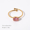 18k vergoldeter Edelstahlring mit 0,8 cm ovalem rosa Zirkonstein, verstellbar - Rosa (JDRW2401004-PK)