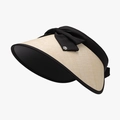 Beige woven sun visor for women with large black brim and elegant ribbon detail - Adjustable / Black