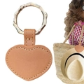 Brown heart-shaped leather hat clip with a golden bamboo-textured metal ring accessory - Heart Brown