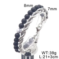 Men's double-layer bracelet with 8mm matte black beads and silver steel twist chain - Style A Steel Color (KB204750-Z)