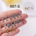 Set van 12 stalen oorknopjes van 0,8 mm met motieven van vlinders hartjes en sterren - Engel Stijl (1#) / Zilver