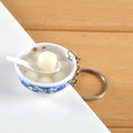 Miniature blue and white porcelain bowl keychain with realistic tangyuan food model - Glutinous Rice Balls